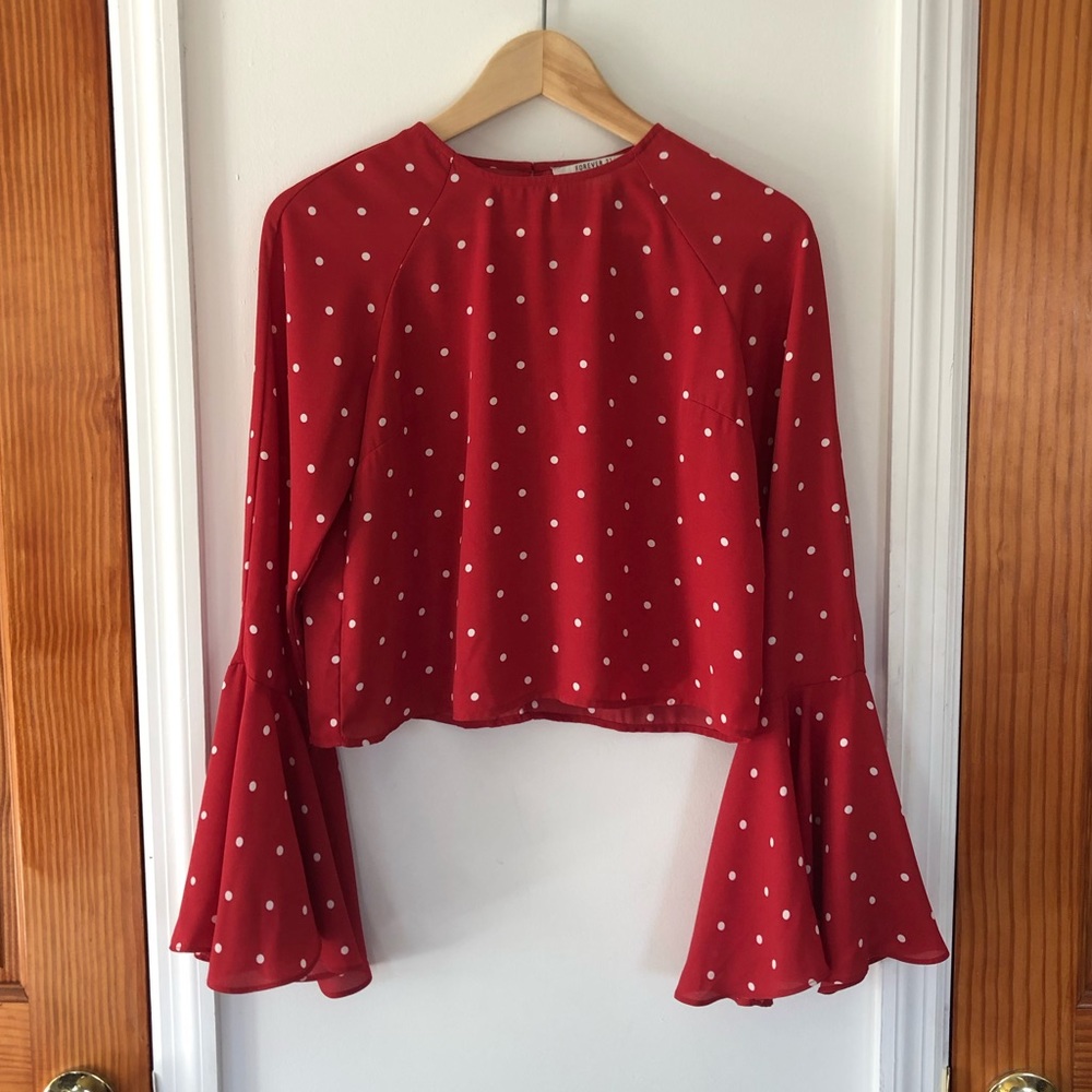 Forever 21 Bell Sleeve Red Polka Dot Top Size S